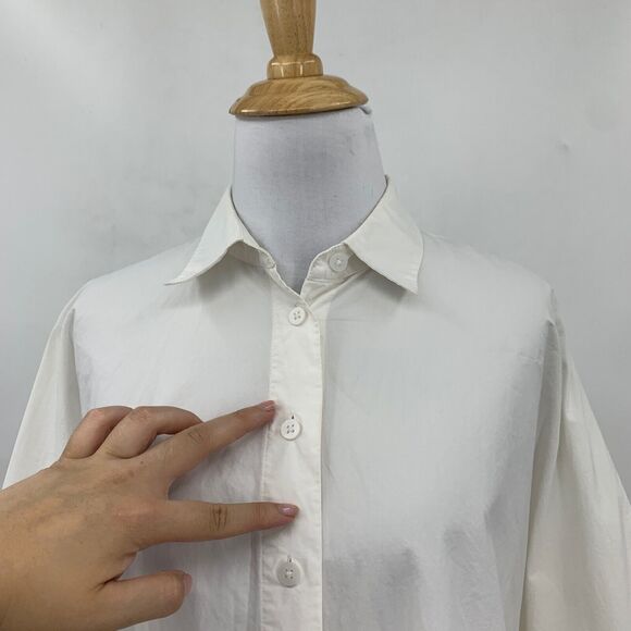 Athleta Shirt Womens XS Extra Small Ivory Button Front Quarter Sleeve Poplin - Picture 3 of 15